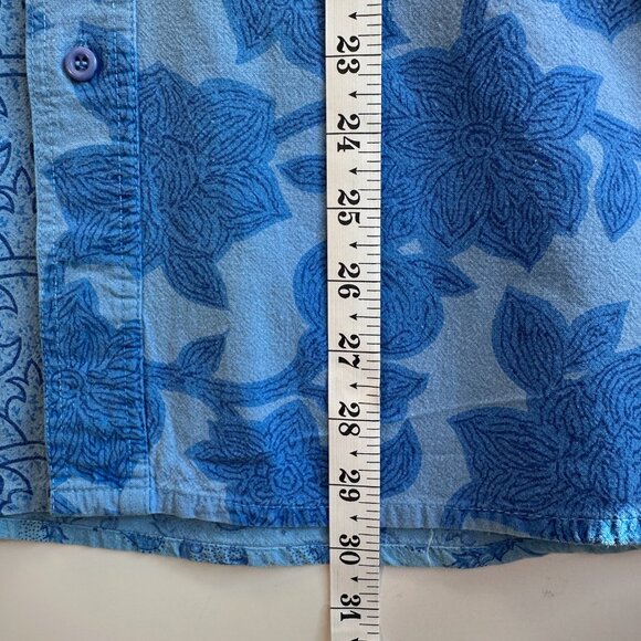 Vintage 90s Gitano Floral Shirt L Blue Cotton Button Front - Picture 7 of 8